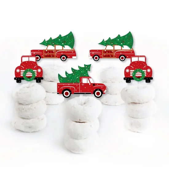 Big Dot of Happiness Merry Little Christmas Tree - Dessert Cupcake Toppers - Red Truck and Car Christmas Party Clear Treat Picks - Set of 24 {3}