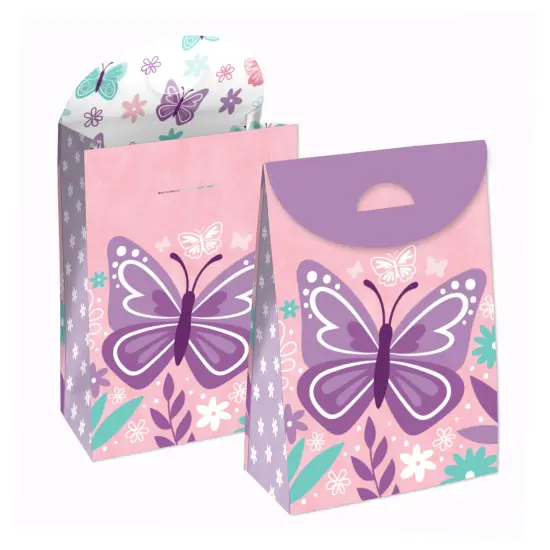 Big Dot of Happiness Beautiful Butterfly - Floral Baby Shower or Birthday Gift Favor Bags - Party Goodie Boxes - Set of 12 {1}