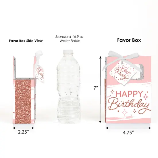 Big Dot of Happiness Pink Rose Gold Birthday - Happy Birthday Party Favor Boxes - Set of 12 {3}