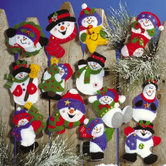 Design Works Felt Ornament Applique Kit 3"X4" Set Of 13-Lots of Fun Snowmen {1}