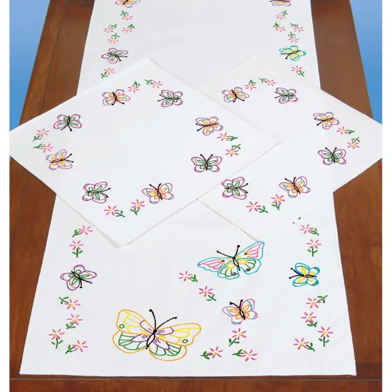 Jack Dempsey Stamped Dresser Scarf & Doilies Perle Edge-Fluttering Butterflies {3}
