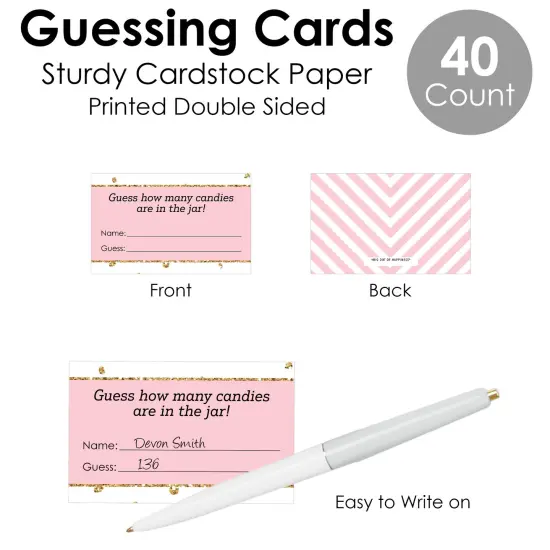 Big Dot of Happiness Hello Little One - Pink and Gold - How Many Candies Girl Baby Shower Game - 1 Stand and 40 Cards - Candy Guessing Game {7}