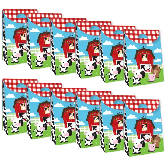 Big Dot of Happiness Farm Animals - Barnyard Baby Shower or Birthday Gift Favor Bags- Party Goodie Boxes - Set of 12 {6}