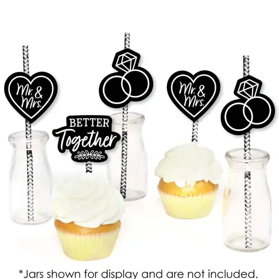 Big Dot of Happiness Mr. and Mrs. - Paper Straw Decor - Black and White Wedding or Bridal Shower Striped Decorative Straws - Set of 24 {6}