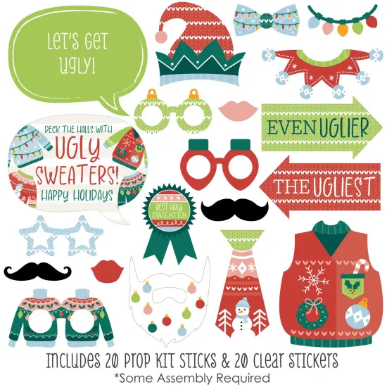 Big Dot of Happiness Colorful Christmas Sweaters - Ugly Sweater Holiday Party Photo Booth Props Kit - 20 Count {3}