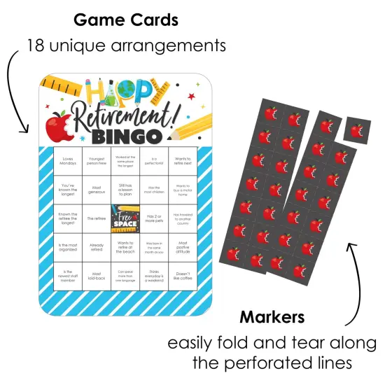 Big Dot of Happiness Teacher Retirement - Bingo Cards and Markers - Happy Retirement Party Shaped Bingo Game - Set of 18 {3}
