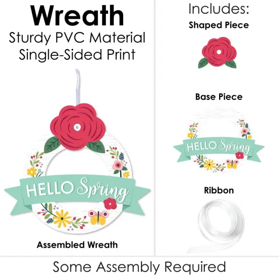 Big Dot of Happiness Hello Spring - Outdoor Floral Decor - Front Door Wreath {4}