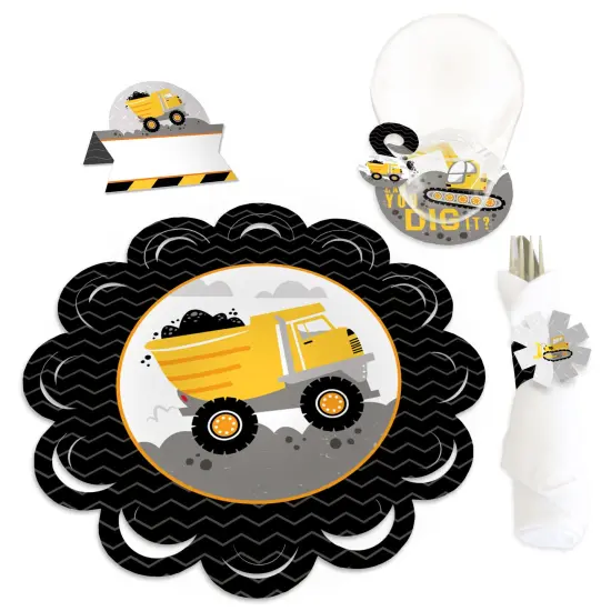 Big Dot of Happiness Dig It Construction Zone Baby Shower or Birthday Party Paper Charger and Table Decorations Chargerific Kit Place Setting for 8 {1}