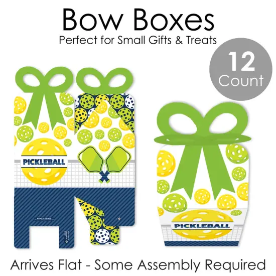Big Dot of Happiness Let&rsquo;s Rally - Pickleball - Square Favor Gift Boxes - Birthday or Retirement Party Bow Boxes - Set of 12 {7}