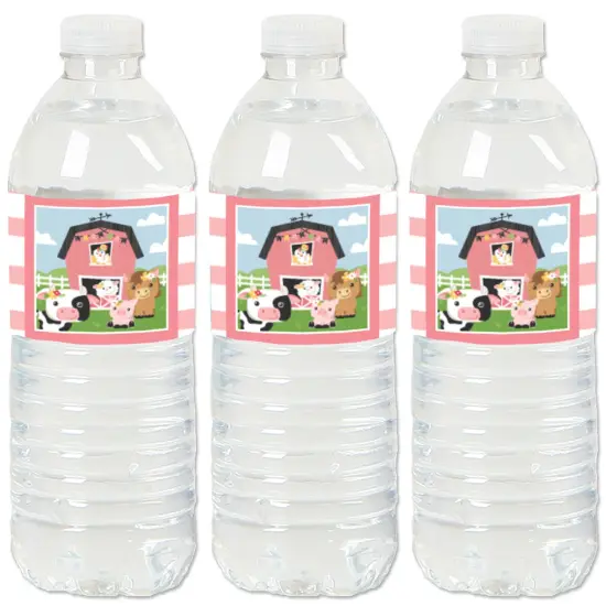Big Dot of Happiness Girl Farm Animals - Pink Barnyard Baby Shower or Birthday Party Water Bottle Sticker Labels - Set of 20 {1}