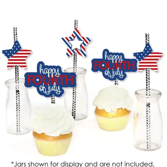 Big Dot of Happiness 4th of July Paper Straw Decor - Striped Decorative Straws for Independence Day - Set of 24 {6}