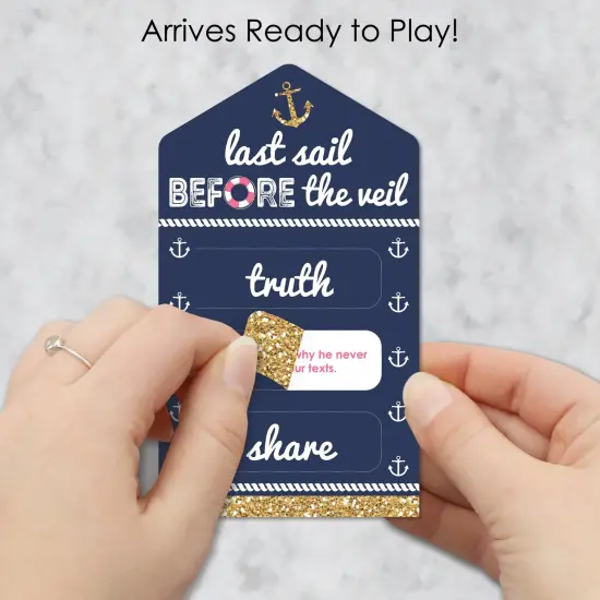 Big Dot of Happiness Last Sail Before The Veil - Nautical Bachelorette and Bridal Shower Game Pickle Cards - Truth, Dare, Share Pull Tabs - Set of 12 {3}