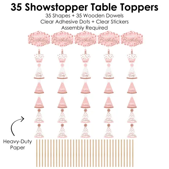 Big Dot of Happiness Pink Rose Gold Birthday - Happy Birthday Party Centerpiece Sticks - Showstopper Table Toppers - 35 Pieces {7}