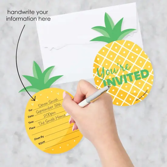 Big Dot of Happiness Tropical Pineapple - Shaped Fill-in Invitations - Summer Party Invitation Cards with Envelopes - Set of 12 {3}