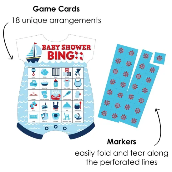 Big Dot of Happiness Ahoy It's a Boy - Picture Bingo Cards and Markers - Nautical Baby Shower Shaped Bingo Game - Set of 18 {3}