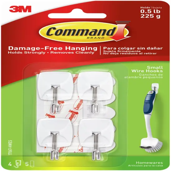 Command Small Wire Hooks 4/Pkg-White 4 Hooks & 5 Strips {1}