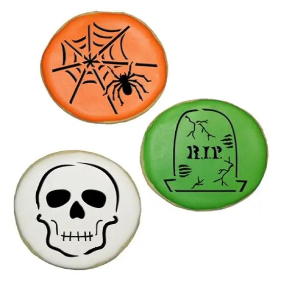 Scary Halloween Cookie Stencil Set: Spider Web, Skull, Gravestone | C457 by Designer Stencils | {2}