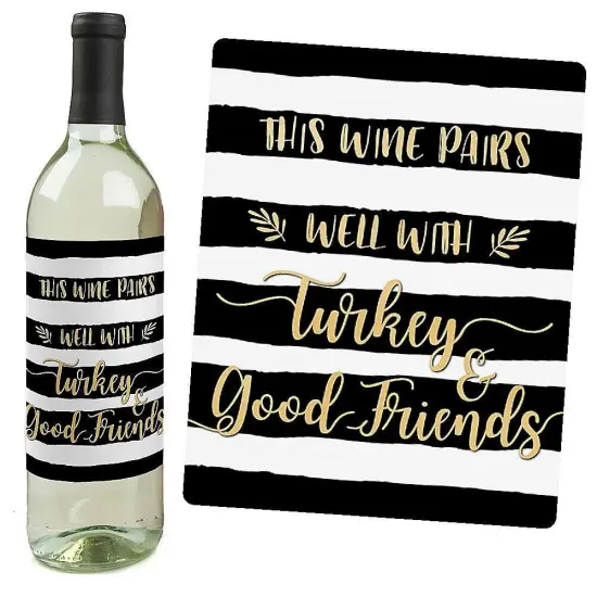 Big Dot of Happiness Elegant Thankful for Friends - Friendsgiving Thanksgiving Party Decor for Women and Men - Wine Bottle Label Stickers - Set of 4 {7}