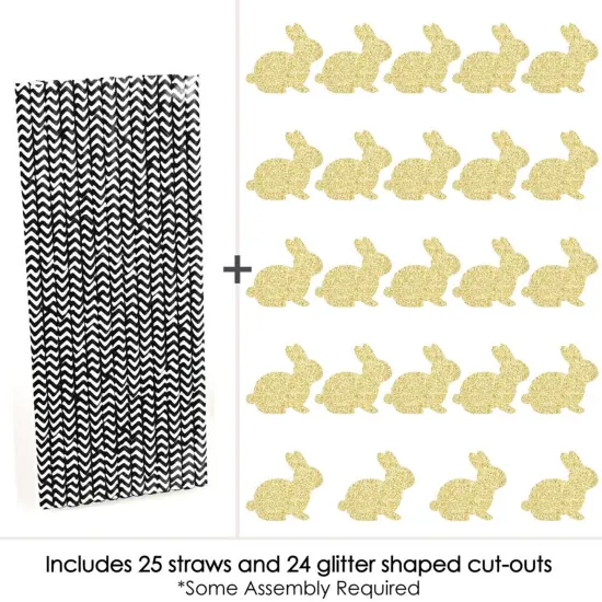 Big Dot of Happiness Gold Glitter Bunnies Party Straws - No-Mess Real Gold Glitter Cut-Outs & Decorative Easter Paper Straws - Set of 24 {6}