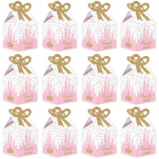 Big Dot of Happiness Little Princess Crown - Square Favor Gift Boxes - Pink and Gold Princess Baby Shower or Birthday Party Bow Boxes - Set of 12 {6}