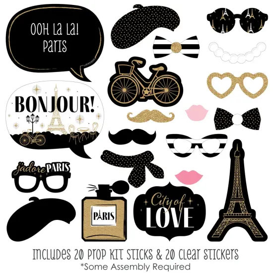 Big Dot of Happiness Stars Over Paris - Parisian Themed Party Photo Booth Props Kit - 20 Count {3}