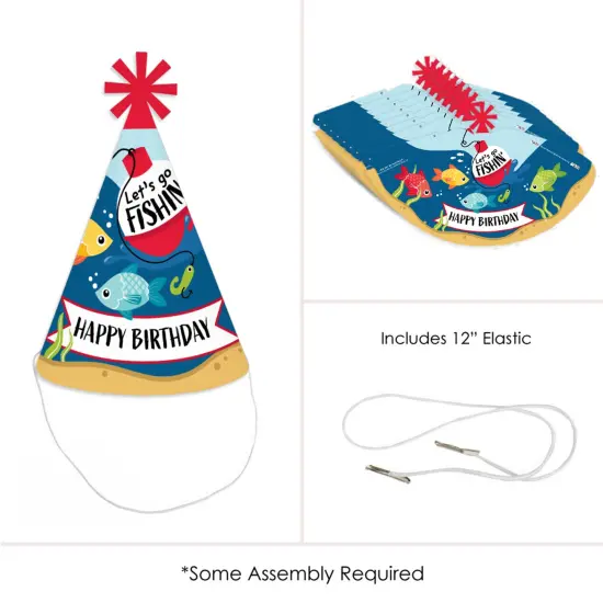 Big Dot of Happiness Let&rsquo;s Go Fishing - Cone Happy Birthday Party Hats for Kids and Adults - Set of 8 (Standard Size) {6}