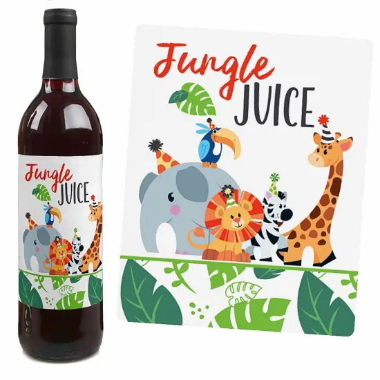 Big Dot of Happiness Jungle Party Animals - Safari Animal Birthday Party or Baby Shower Decor for Women & Men - Wine Bottle Label Stickers - Set of 4 {4}