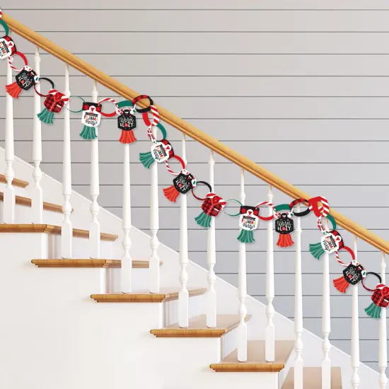 Big Dot of Happiness Christmas Pajamas - 90 Chain Links and 30 Paper Tassels Decoration Kit - Holiday Plaid PJ Party Paper Chains Garland - 21 feet {3}