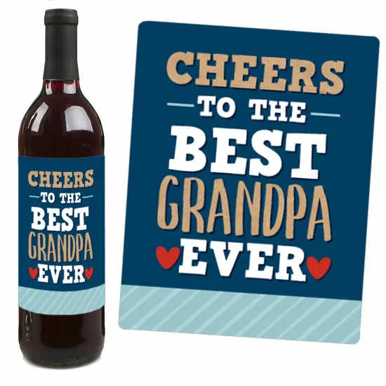 Big Dot of Happiness Grandpa, Happy Father's Day - We Love Grandfather Decorations for Men - Wine Bottle Label Stickers - Set of 4 {4}