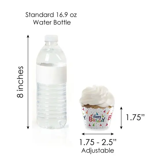 Big Dot of Happiness Cheerful Happy Birthday - Cupcake Decoration - Colorful Birthday Party Cupcake Wrappers and Treat Picks Kit - Set of 24 {7}