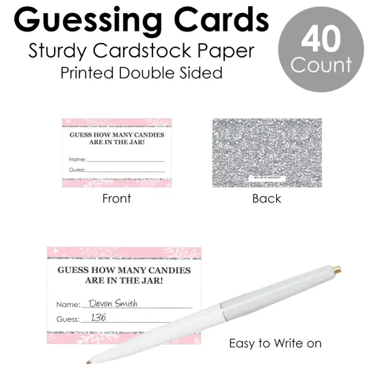 Big Dot of Happiness Pink Winter Wonderland Holiday Snowflake Birthday Party and Baby Shower Game - 1 Stand and 40 Cards - Candy Guessing Game {7}