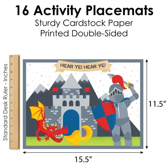 Big Dot of Happiness Calling All Knights and Dragons - Paper Birthday Party Coloring Sheets - Activity Placemats - Set of 16 {6}