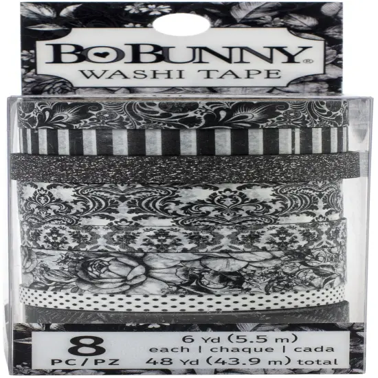 BoBunny Washi Tape 8/Pkg-Tuxedos & Tiaras W/Black Glitter Accents {1}