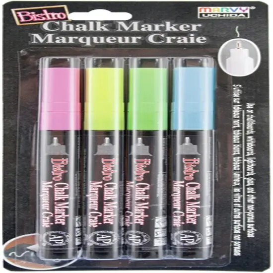 Uchida Bistro Chalk Marker Extra Fine Point Set 4/Pkg-Fluorescents -Blue, Green, Yellow & Pink {1}