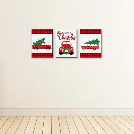 Big Dot of Happiness Merry Little Christmas Tree - Red Truck and Car Christmas Wall Art and Holiday Decorations - 7.5 x 10 inches - Set of 3 Prints {4}