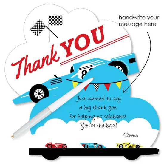 Big Dot of Happiness Let's Go Racing - Racecar - Shaped Thank You Cards - Birthday Party or Baby Shower Thank You Note Cards with Envelopes -Set of 12 {3}