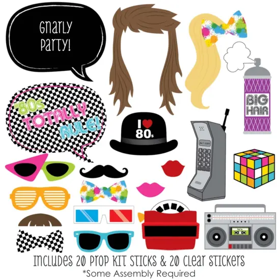 Big Dot of Happiness 80's Retro - Totally 1980s Photo Booth Props Kit - 20 Count {3}