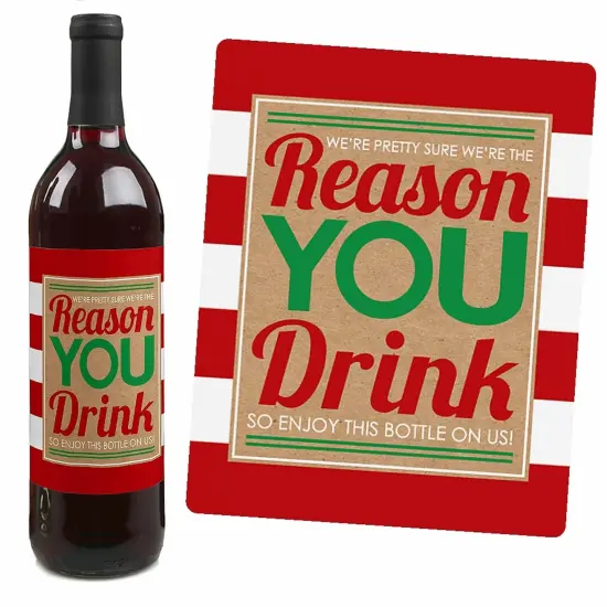Big Dot of Happiness Teacher Christmas - Holiday & Christmas for Women and Men - Wine Bottle Label Stickers - Set of 4 {4}