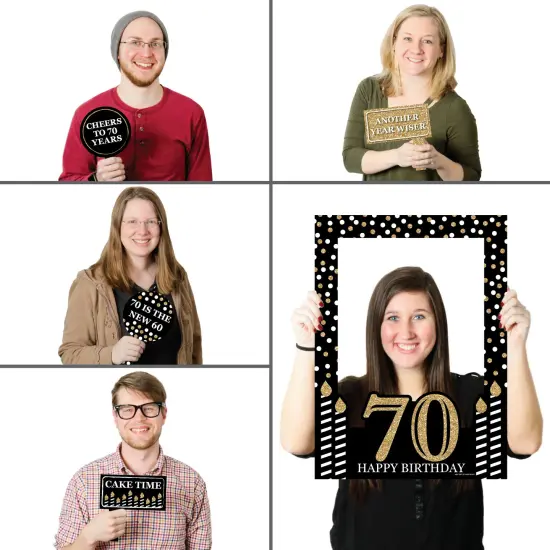 Big Dot of Happiness Adult 70th Birthday - Gold - Birthday Party Selfie Photo Booth Picture Frame & Props - Printed on Sturdy Material {3}