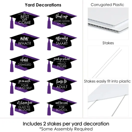 Big Dot of Happiness Purple Graduation Lawn Decorations - 10 Piece {7}