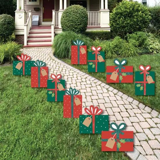 Big Dot of Happiness Happy Holiday Presents - Lawn Decorations - Outdoor Christmas Party Yard Decorations - 10 Piece {1}