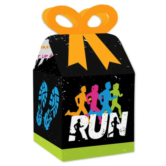 Big Dot of Happiness Set The Pace - Running - Square Favor Gift Boxes - Track, Cross Country or Marathon Party Bow Boxes - Set of 12 {1}