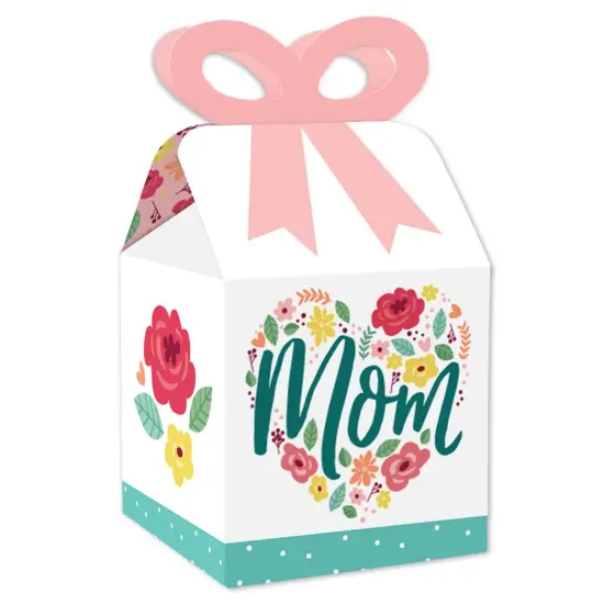 Big Dot of Happiness Colorful Floral Happy Mother's Day - Square Favor Gift Boxes - We Love Mom Party Bow Boxes - Set of 12 {1}