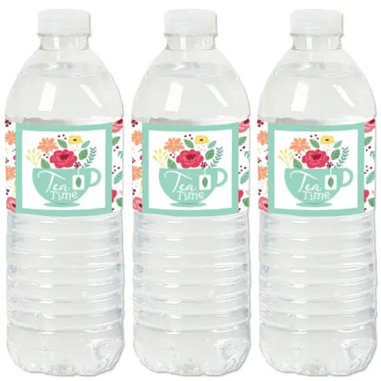 Big Dot of Happiness Floral Let's Par-Tea - Garden Tea Party Water Bottle Sticker Labels - Set of 20 {1}