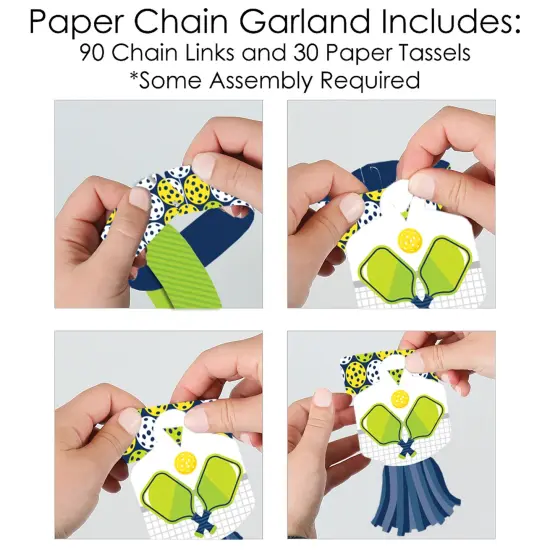 Big Dot of Happiness Let&rsquo;s Rally Pickleball - 90 Chain Links and 30 Paper Tassels Decoration Kit Birthday or Retirement Party Paper Chains Garland 21' {6}