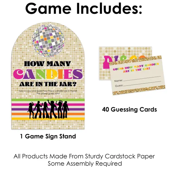 Big Dot of Happiness 70&rsquo;s Disco - How Many Candies 1970s Disco Fever Party Game - 1 Stand and 40 Cards - Candy Guessing Game {4}