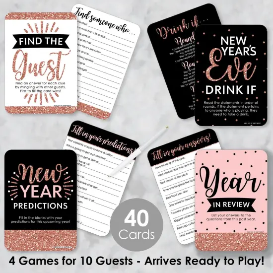 Big Dot of Happiness Rose Gold Happy New Year - 4 New Years Eve Party Games - 10 Cards Each - Gamerific Bundle {3}
