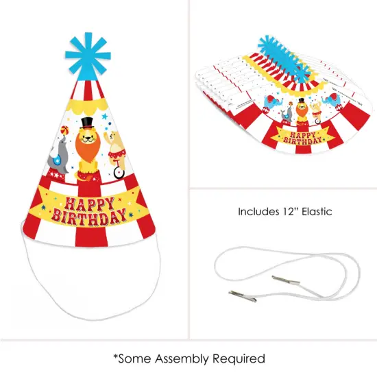 Big Dot of Happiness Carnival - Step Right Up Circus - Cone Happy Birthday Party Hats for Kids and Adults - Set of 8 (Standard Size) {6}