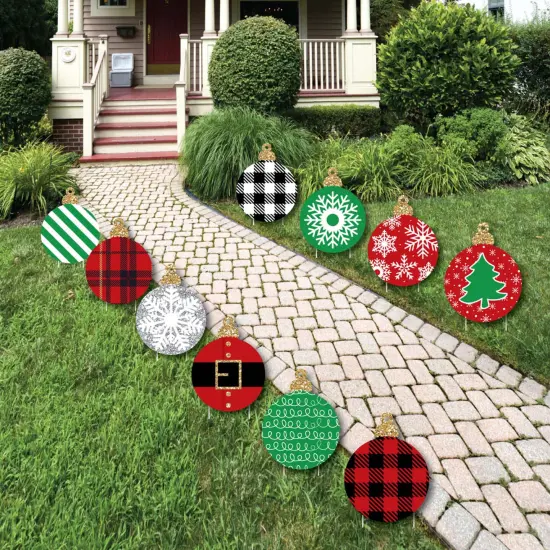 Big Dot of Happiness Black, Red and Green Ornaments - Lawn Decorations - Outdoor Holiday and Christmas Yard Decorations - 10 Piece {1}