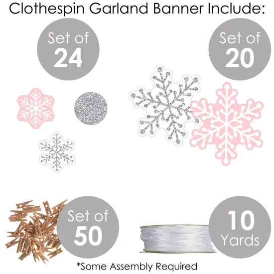 Big Dot of Happiness Pink Winter Wonderland - Holiday Snowflake Birthday Party and Baby Shower DIY Decorations - Clothespin Garland Banner - 44 Pieces {6}